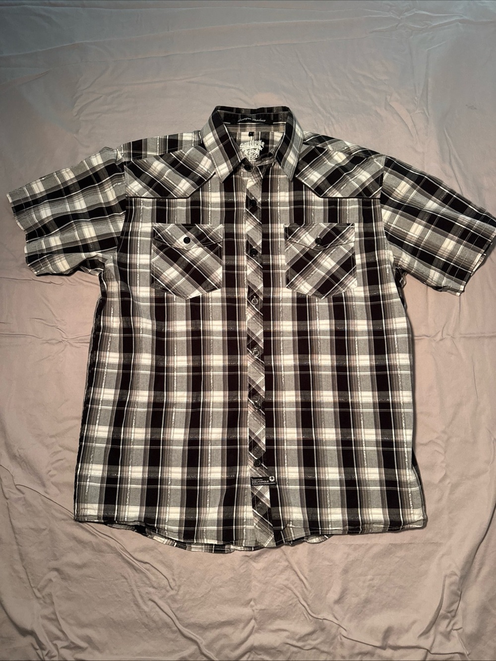 South Pole Black & White Plaid Short-Sleeve Button-Up Shirt